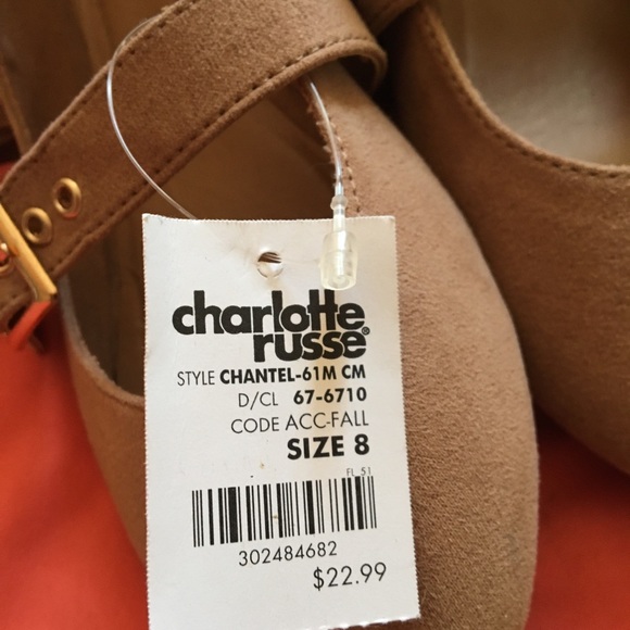 Tan Ballet style Flats with ribbon ties - Picture 3 of 3